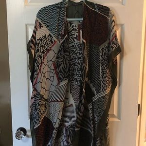 Multi Pattern long flowy open front short sleeve top - one size